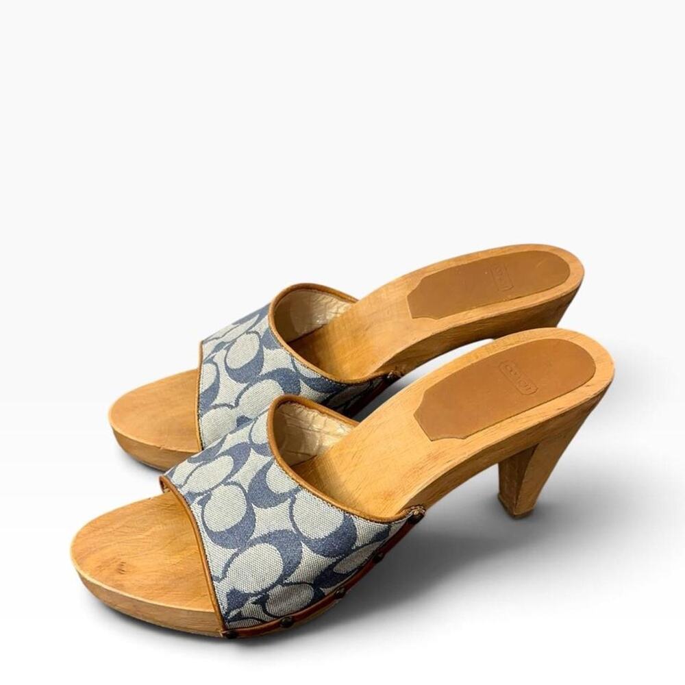 Vintage y2k Coach Brenda Blue Wood Clog Sandals